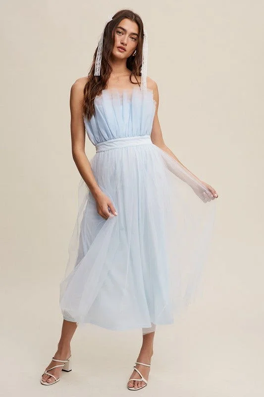 Listicle Paper Bag Frill Tulle Maxi Dress Chic Off-Shoulder Maxi Dress