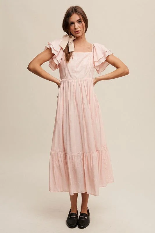 Listicle Square Neck Ruffled Short Sleeve Maxi Dress Elegant Maxi Dress with Ruffles