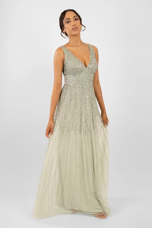 Lorelai Sage Green Embellished Maxi Dress Cozy Knit Maxi Dress