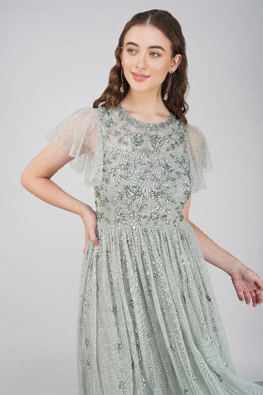 Marly Sage Green Embellished Maxi Dress Classic A-Line Maxi Dress