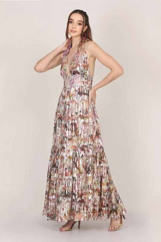 Noorex Metallic Printed Maxi Dress Comfortable Casual Maxi Dress