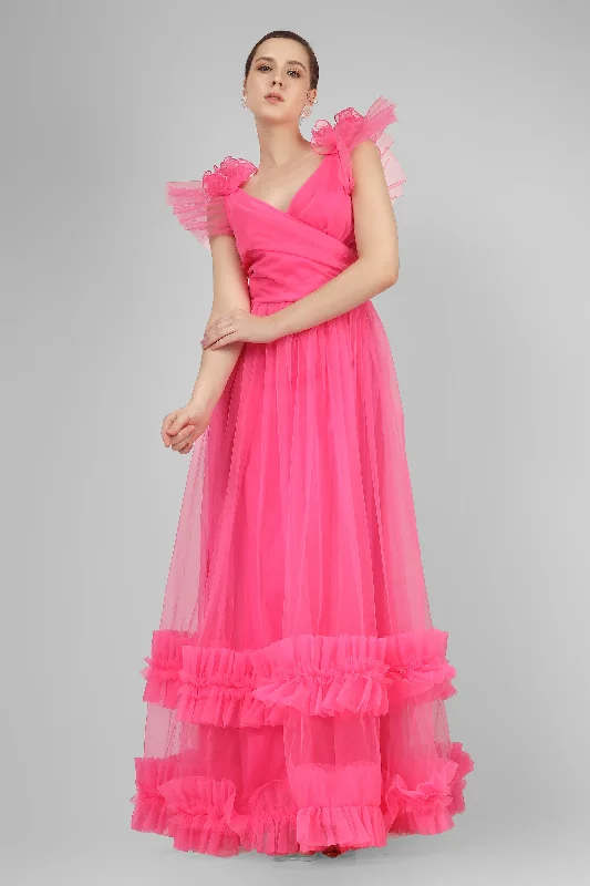 Nova Pink Tulle Corsage Maxi Dress Cozy Longline Maxi Dress