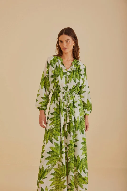 Off-White Palm Fan Maxi Dress Fashionable Printed Maxi Dress