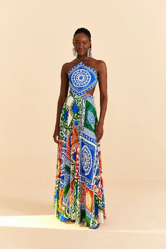 Off-White Pitta Colors Maxi Dress Stylish Long Sleeve Maxi Dress
