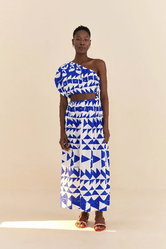 Off-White Pitta Tiles One-Shoulder Maxi Dress Elegant Pleated Maxi Dress