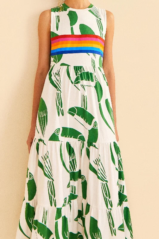 Off-White Rainbow Toucans Organic Cotton Maxi Dress Comfortable T-Shirt Maxi Dress