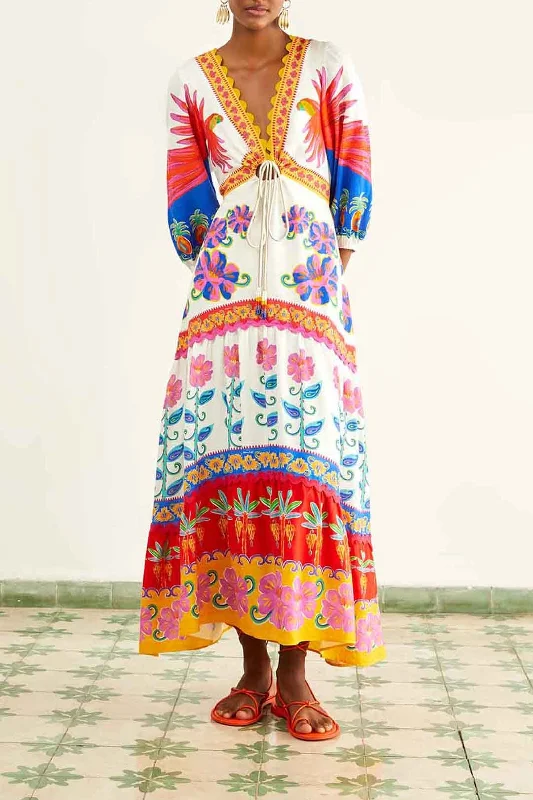 Off-White Vivid Garden Maxi Dress Elegant Lace Maxi Dress