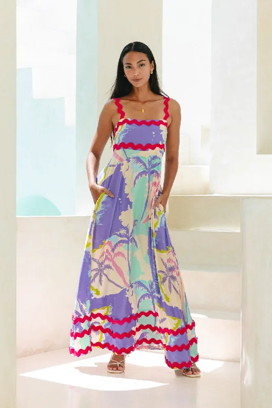 Paradisio Purple Tropical Ric Rac Maxi Dress Fashionable Maxi Dress with Fringe