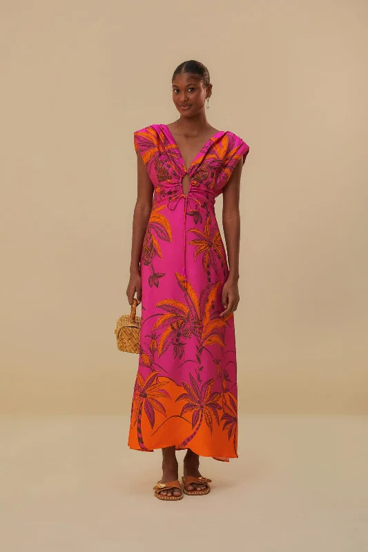 Pink Beach Forest Lenzing™ Ecovero™ Viscose Maxi Dress Stylish Maxi Dress with Frills