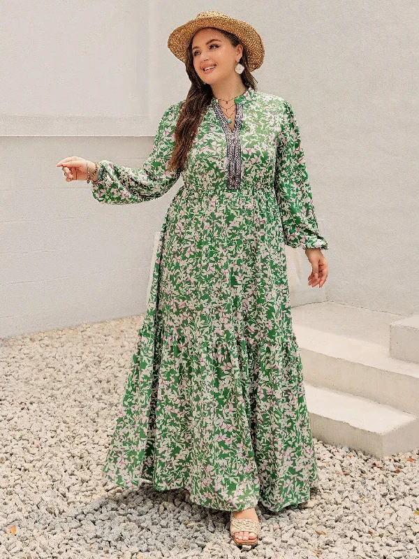 PLUS SIZE Carrie Maxi Dress - Green Comfortable Ruffle Hem Maxi Dress