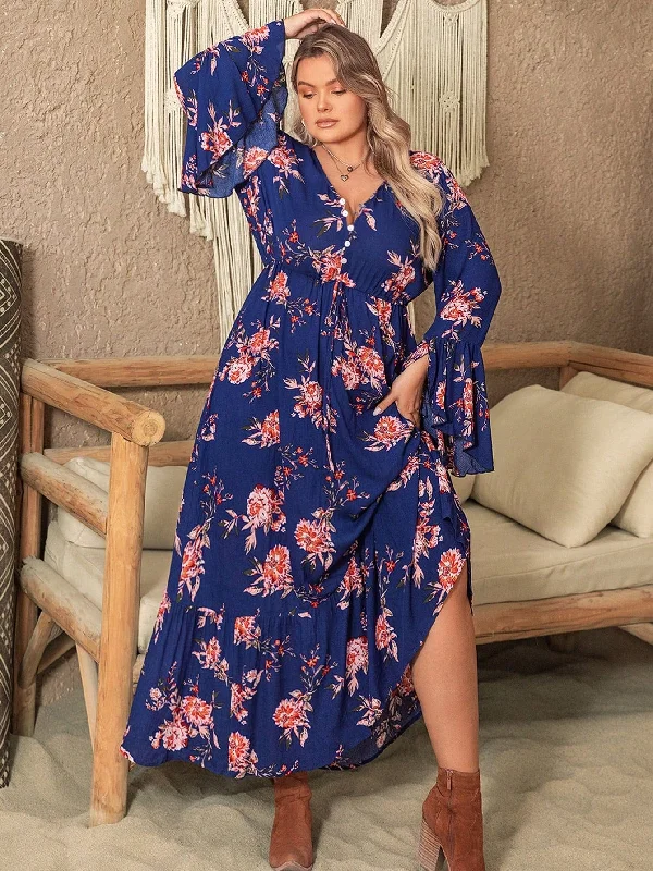 PLUS SIZE Finley Maxi Dress - Blue Comfortable Flowy Maxi Dress