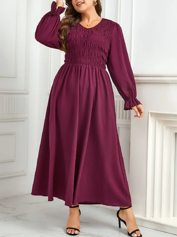 Plus Size Flounce Sleeve Smocked Maxi Dress Elegant Lace Maxi Dress