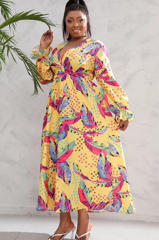 Plus Size Printed Flounce Sleeve Maxi Dress Elegant Tiered Maxi Dress