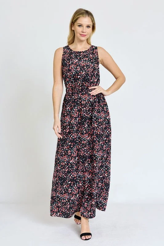 Polka Dot Blouson Maxi Dress Stylish V-Neck Maxi Dress