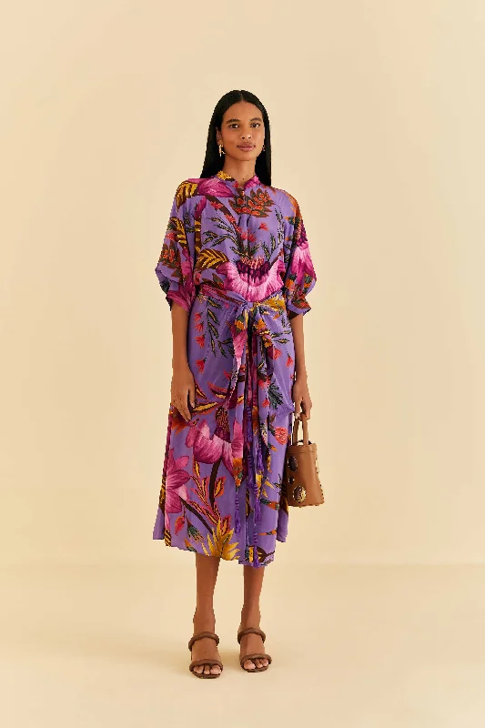 Purple Maxi Flowers Maxi Dress Fashionable Button-Down Maxi Dress