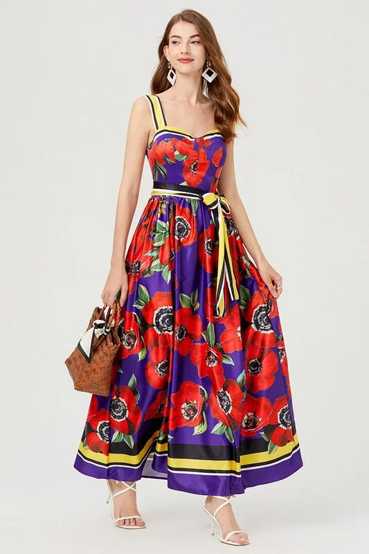 Red Floral Women Fashion Long Maxi Dress Classic Strapless Maxi Dress