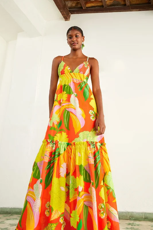 Red Neon Floral Maxi Dress Cozy Knitted Maxi Dress