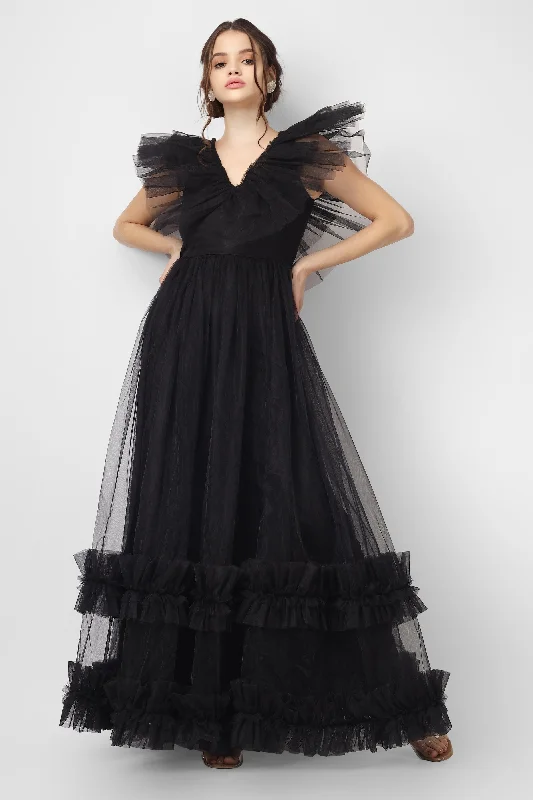 Reina Black Tulle Maxi Dress Comfortable Casual Maxi Dress