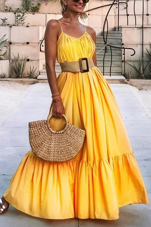 Ruffles Hem Slip Maxi Dress Fashionable Maxi Dress with Fringe