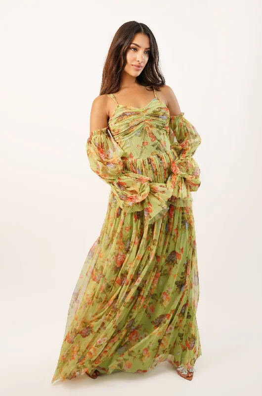 Saylor Green Printed Maxi Dress Cozy Wrap Maxi Dress