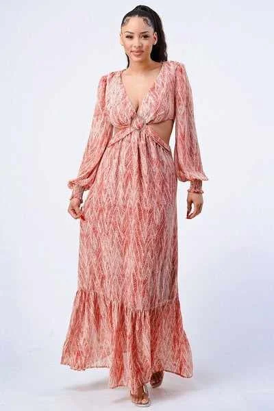 Self Belted Side Cut Out Ruffled Maxi Dress Comfortable Casual Maxi Dress