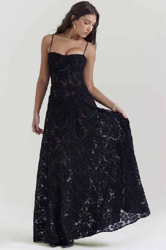 Serena Vintage Black Printed Maxi Dress Comfortable Cotton Maxi Dress