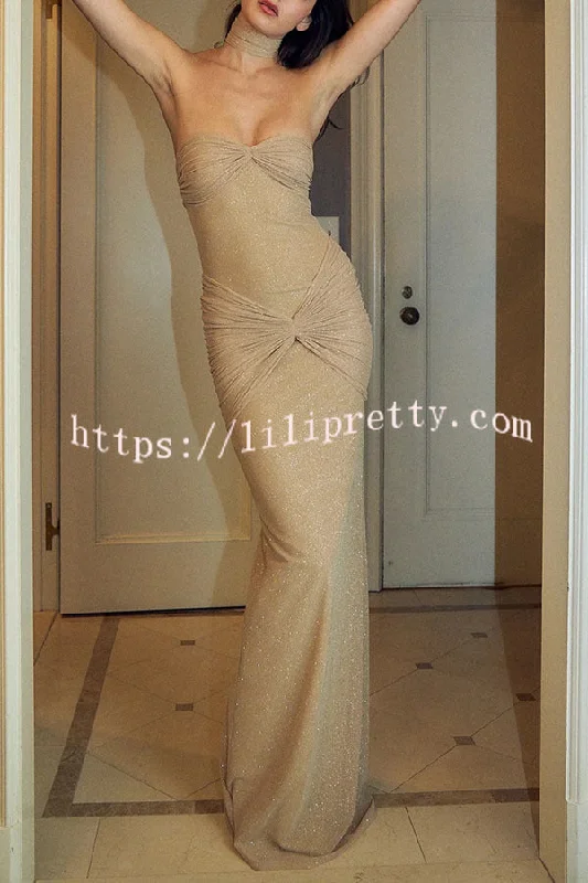 Sexy Slightly Translucent Sequined Off-shoulder Slim Fit Fishtail Maxi Dress Classic Solid Maxi Dress