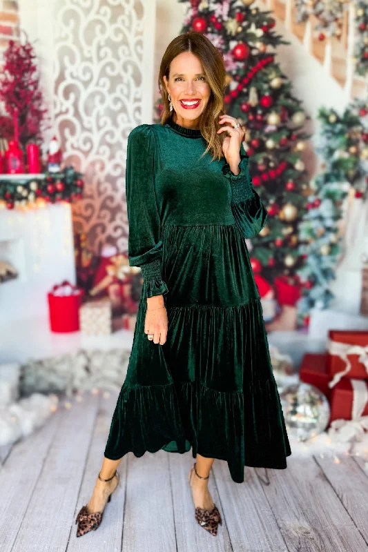 SSYS The Ginger Long Sleeve Maxi Dress In Hunter Velvet Fashionable High-Low Maxi Dress
