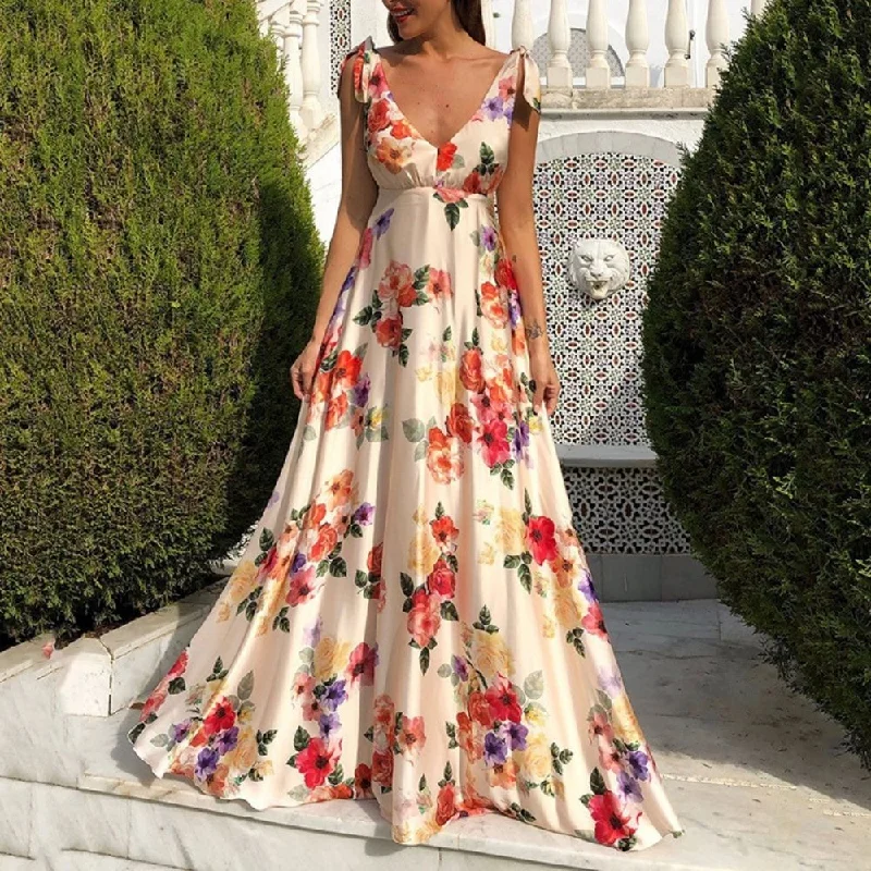 Summer Boho Backless Sleeveless Long Maxi Dress Comfortable Bohemian Maxi Dress