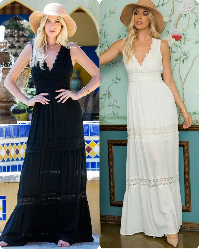 SURPLUS CROCHET LACE WOVEN MAXI DRESS -WHITE OR BLACK Fashionable Halter Neck Maxi Dress