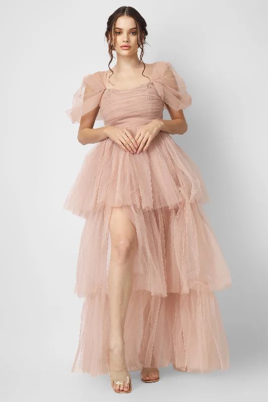 Sydney Pale Mauve Tulle Maxi Dress Trendy Fit-and-Flare Maxi Dress