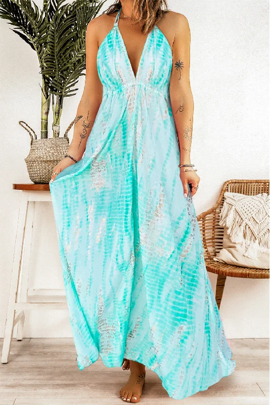 Tie-Dye Halter Neck Maxi Dress Cozy Ribbed Maxi Dress