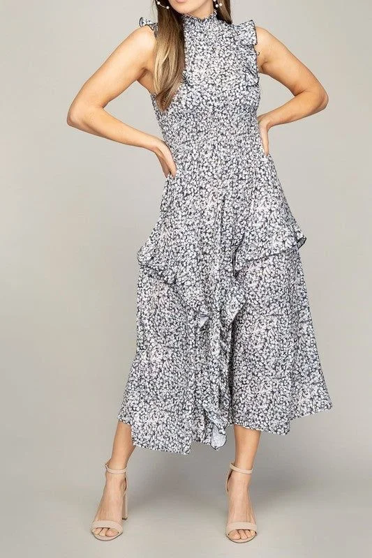 Tiered maxi dress with ruffle trim Elegant Silk Maxi Dress