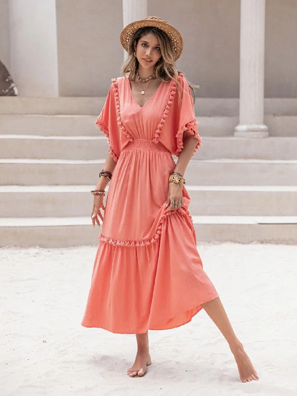 WHITLEY Maxi Dress - Watermelon Chic Boho Print Maxi Dress