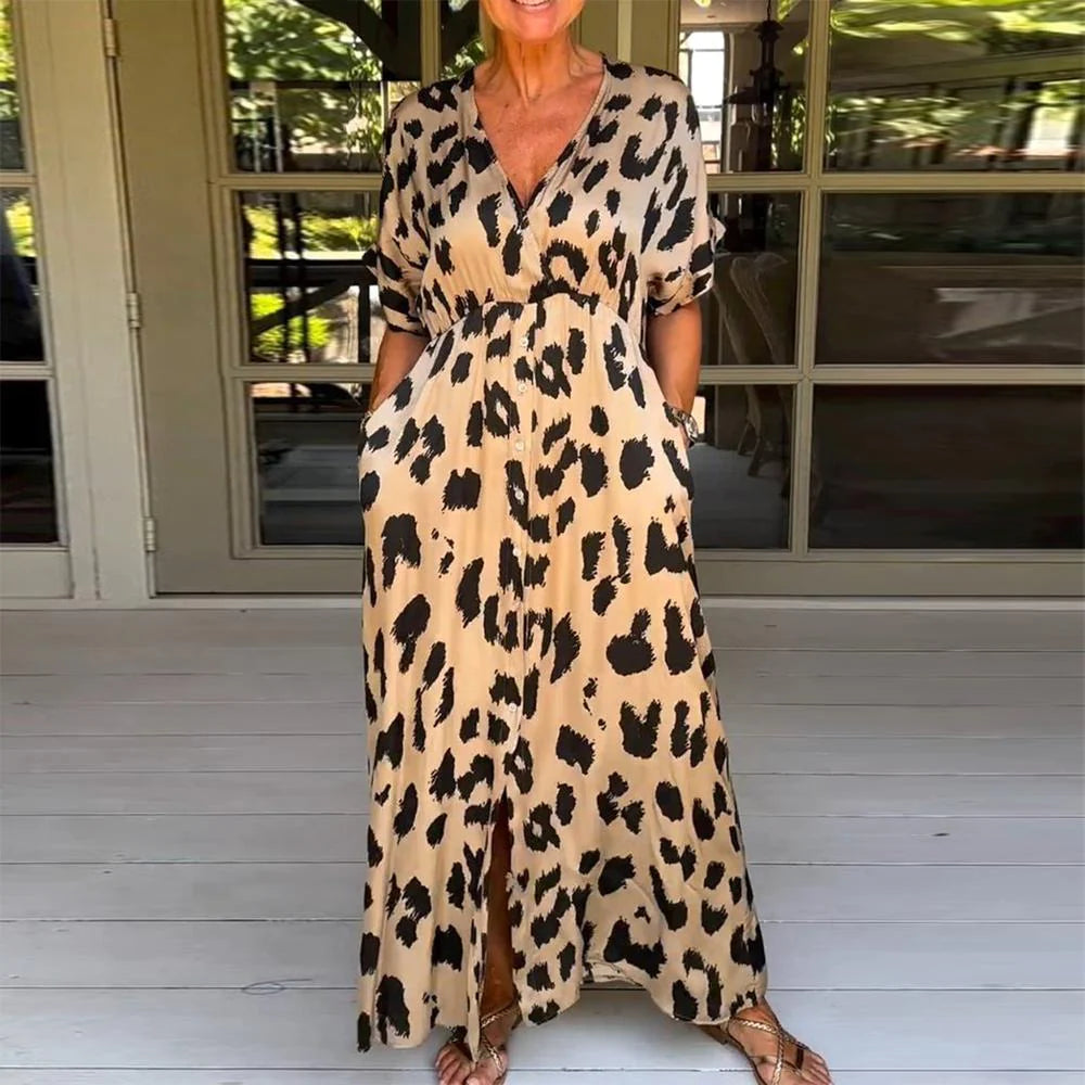 Wild Leopard V-Neck Maxi Dress Trendy V-Neck Maxi Dress