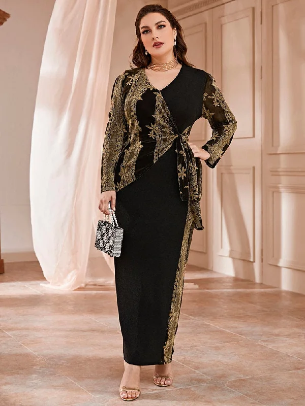 Winter Party Dresses For Women Women Plus Size Large Maxi Dresses Autumn Winter Long Sleeve Chic Elegant Muslim Turkish Party Evening Robe Clothing Trendy Maxi Dress with Straps