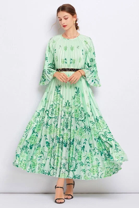 Women Green Fashion Long Maxi Dress Elegant Tiered Maxi Dress