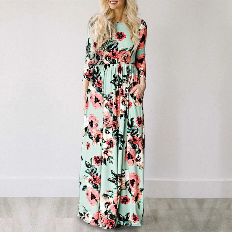 Women Summer Floral Print Maxi Dress White Boho Beach Dress Women Evening Party Long Dress Plus Size Vestidos Female Fashionable Halter Neck Maxi Dress