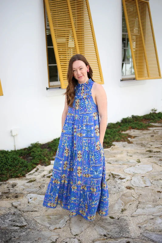 Womens Bright Blue Floral Maxi Dress | Boutique Elise | Shella Comfortable Casual Maxi Dress