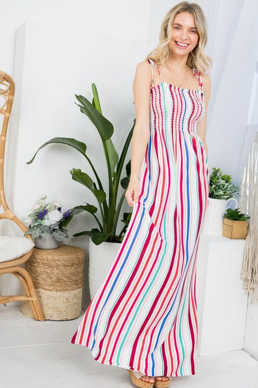 Plus Stripe Smocked Maxi Dress Fashionable Sheer Maxi Dress