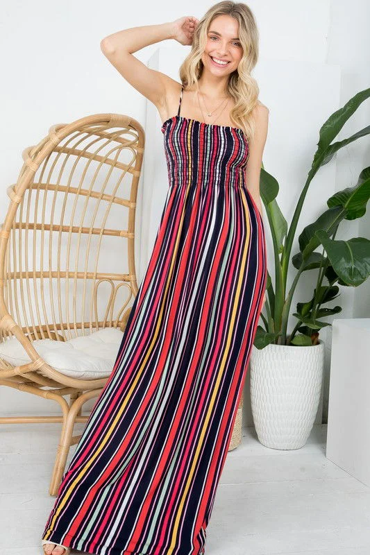 Stripe Smocked Maxi Dress Cozy Knit Maxi Dress