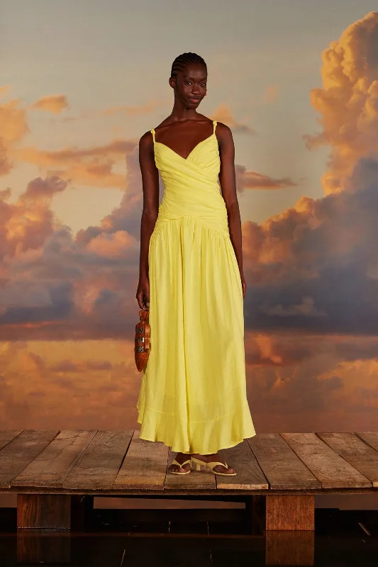 Yellow Cross Over Maxi Dress Stylish Longline Maxi Dress