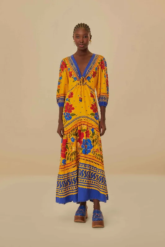Yellow Floral Yard Lenzing™ Ecovero™ Euroflax™ Maxi Dress Trendy Off-Shoulder Ruffle Maxi Dress