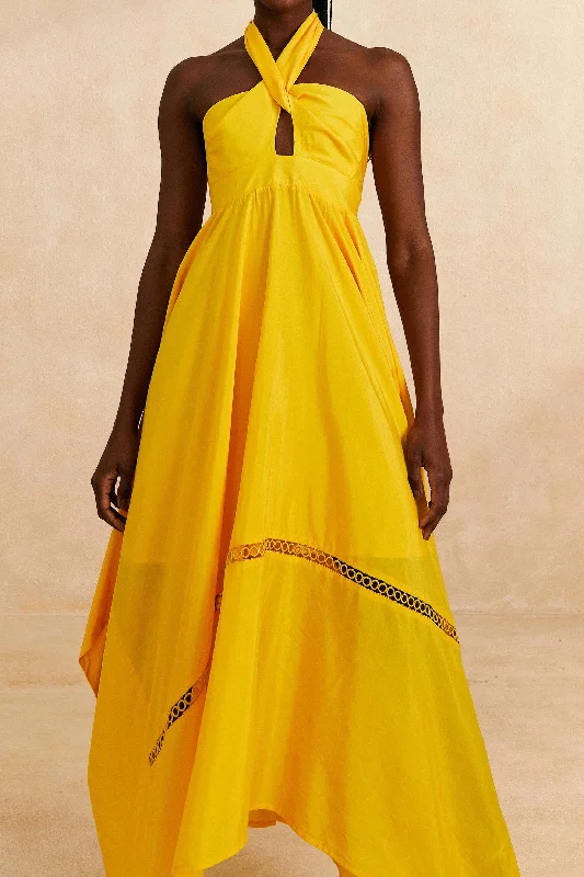 Yellow Sleeveless Maxi Dress Trendy Printed Maxi Dress