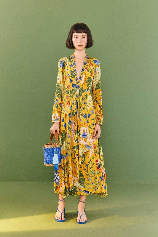 Yellow Summer Garden Maxi Dress Stylish A-Line Maxi Dress