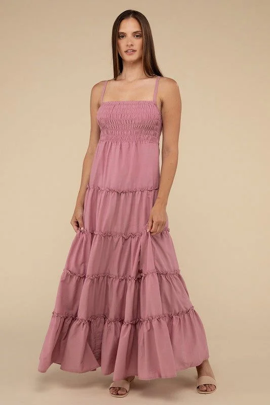 ZENANA Woven Smocked Top Tiered Cami Maxi Dress Stylish Empire Waist Maxi Dress