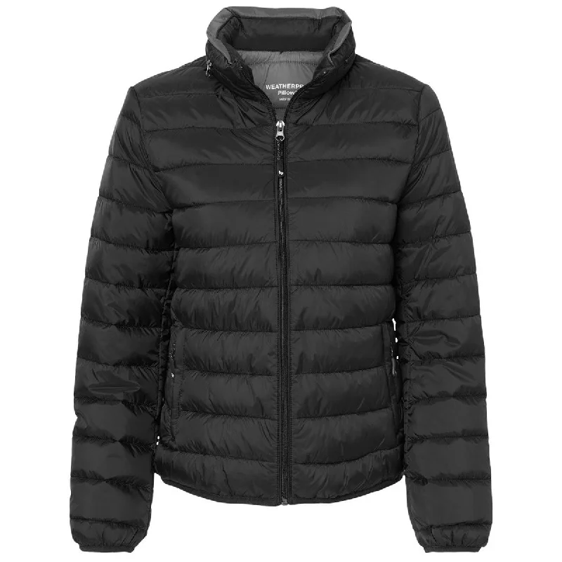 Weatherproof Women's Black PillowPac Puffer Jacket Hoodie Zip-Up Jacket Button-Up Jacket
