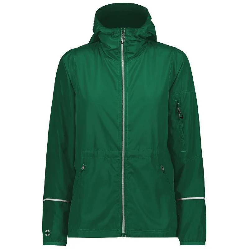 Holloway Women's Dark Green Packable Full Zip Jacket Denim Fabric Leather Fabric Suede Fabric