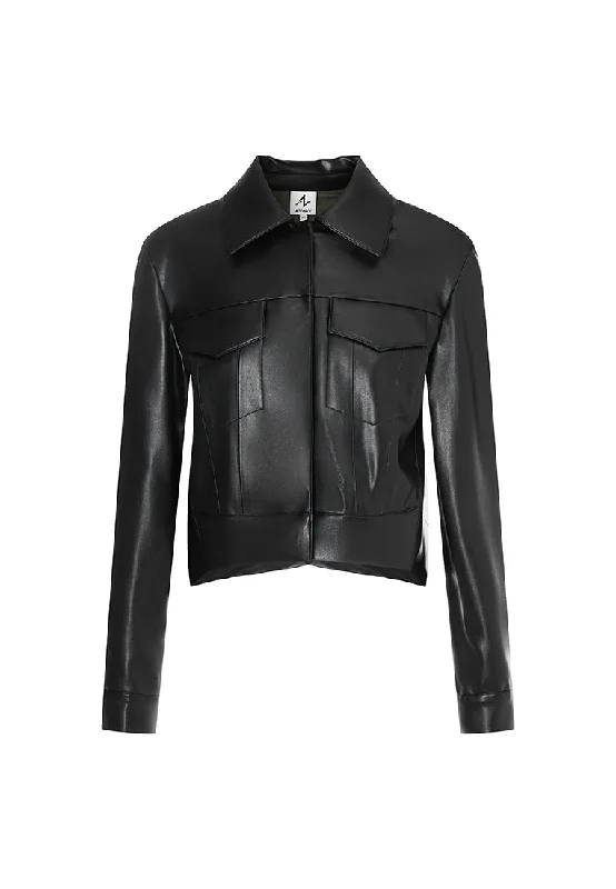 Gilda Vegan Leather Water-Repellent Trucker Jacket with Natural Pigment Herringbone Jacket Houndstooth Jacket Plaid Jacket
