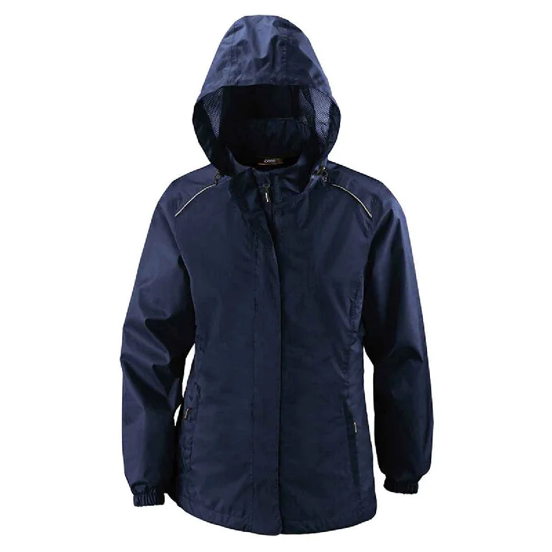 Core 365 Women's Classic Navy Climate Seam-Sealed Lightweight Variegated Ripstop Jacket Ribbed Jacket Pleated Jacket Ruffled Jacket